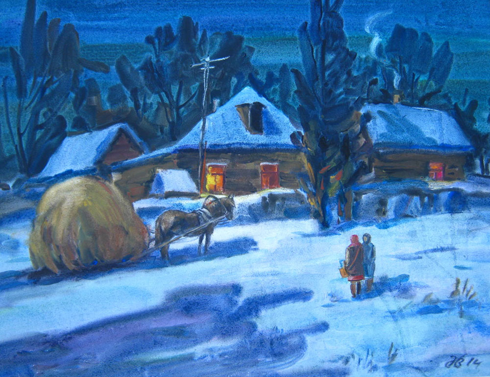 В. Нечепуренко. «Зустрiч перед Рiздвом». 2014. Папір, акварель